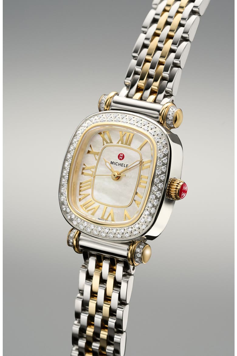 Mini Caber Isle Diamond & Mother-of-Pearl Two-Tone Bracelet Watch, 26mm x 28mm, Alternate, color, TWO TONE