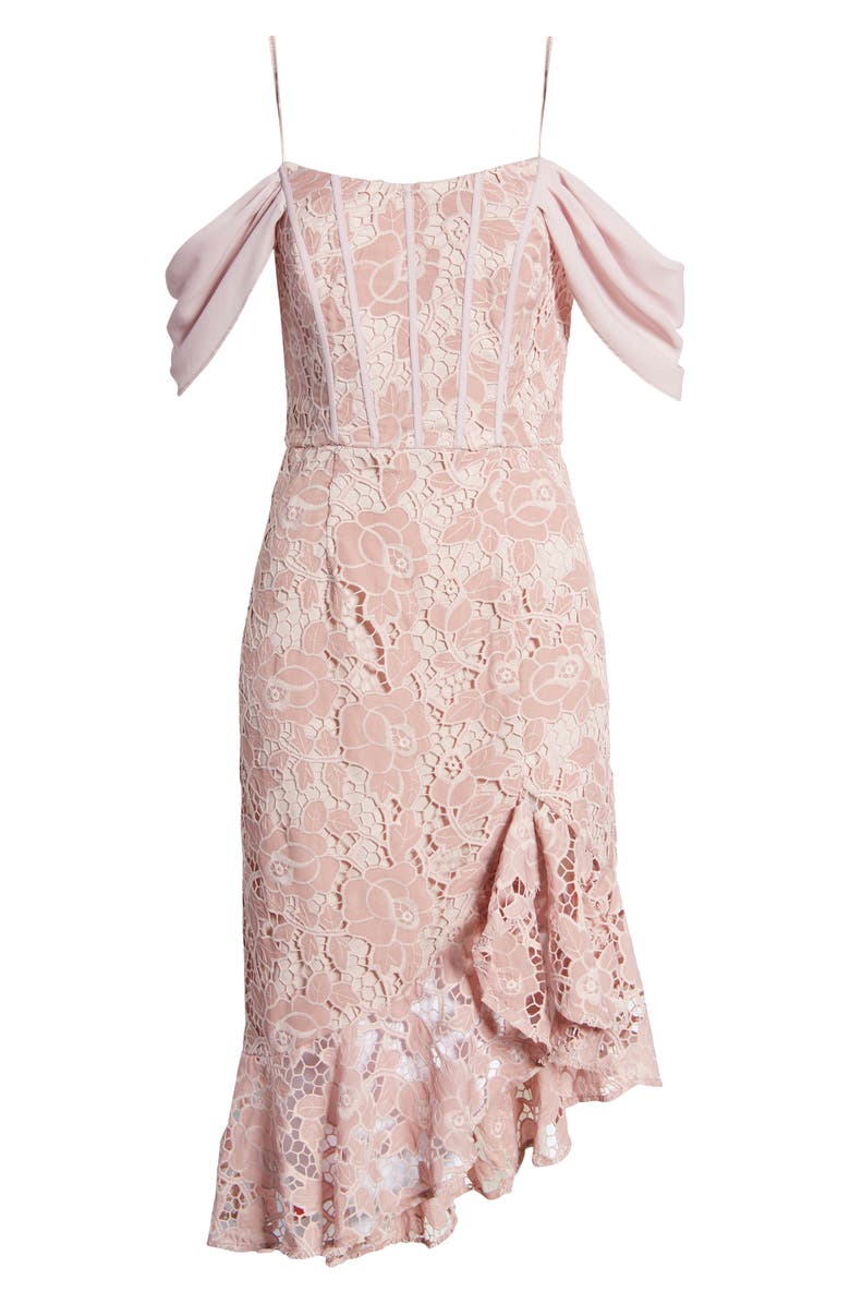 Chi Chi London Alma Lace Off the Shoulder Ruffle Cocktail Dress, Alternate, color,