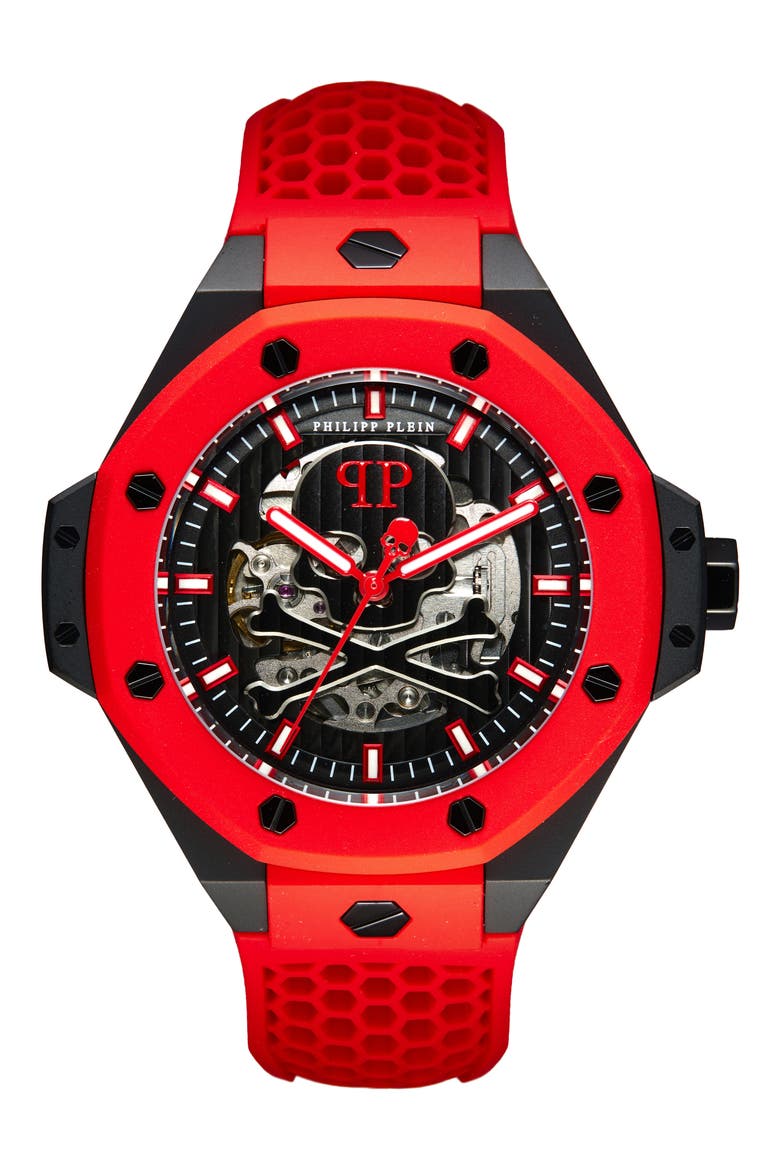 $keleton Royal Silicone Strap Watch, 46mm, Main, color, IP BLACK