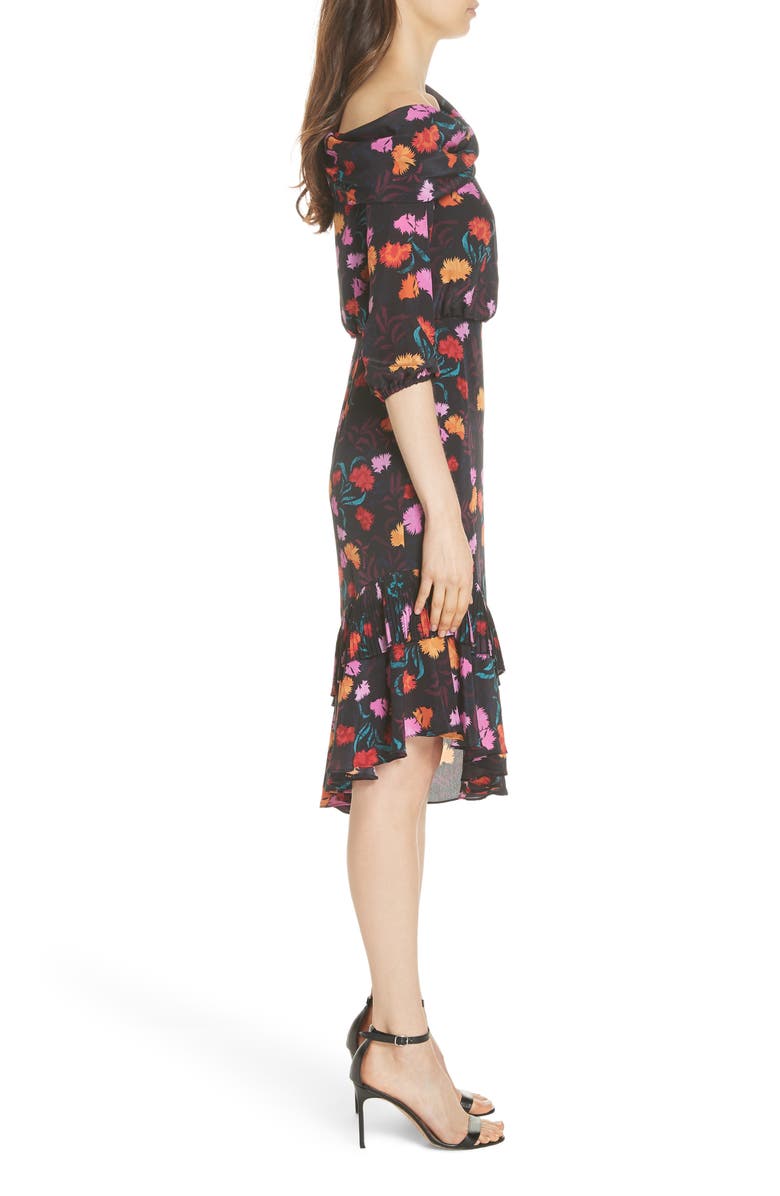 SALONI Lexie Floral Print Silk Off the Shoulder Dress, Alternate, color, 
