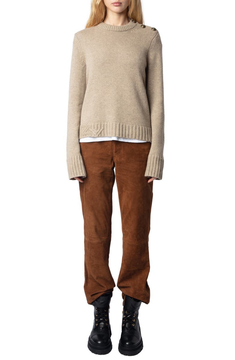 Zadig & Voltaire Malty Shoulder Button Cashmere Sweater, Alternate, color, 