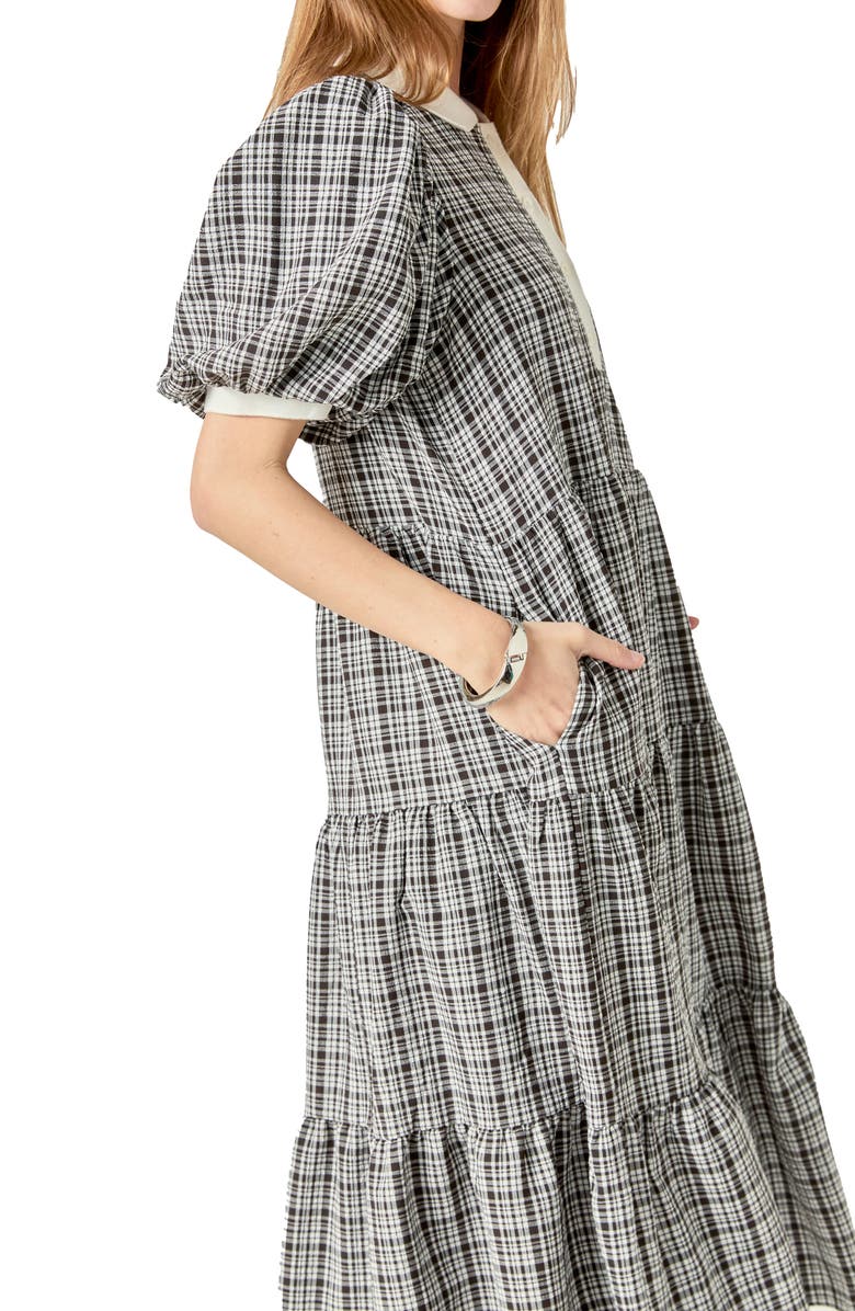 English Factory Plaid Tiered Midi Shirtdress, Alternate, color, 