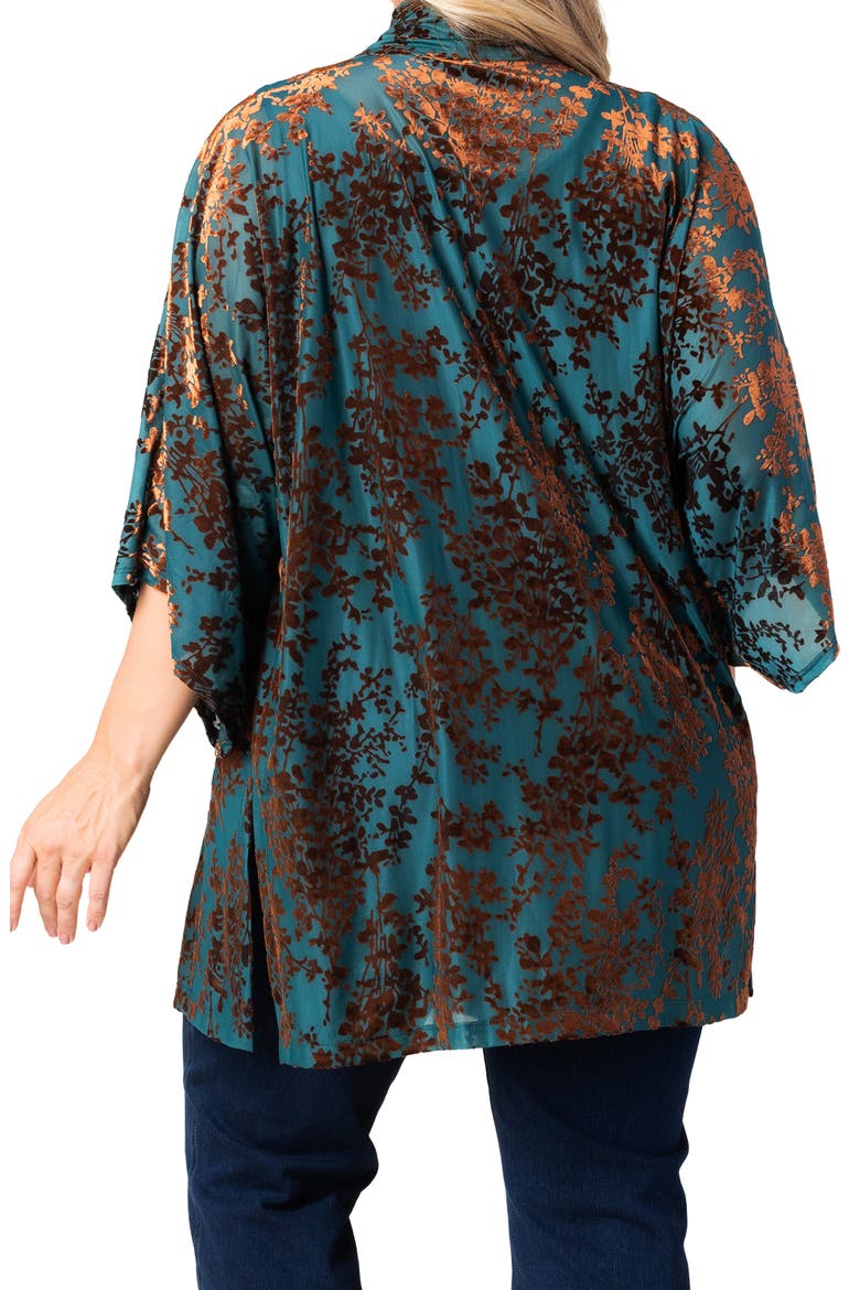 Dahlia Burnout Velvet Cardigan, Alternate, color, TEAL BURNISHED BRANCHES
