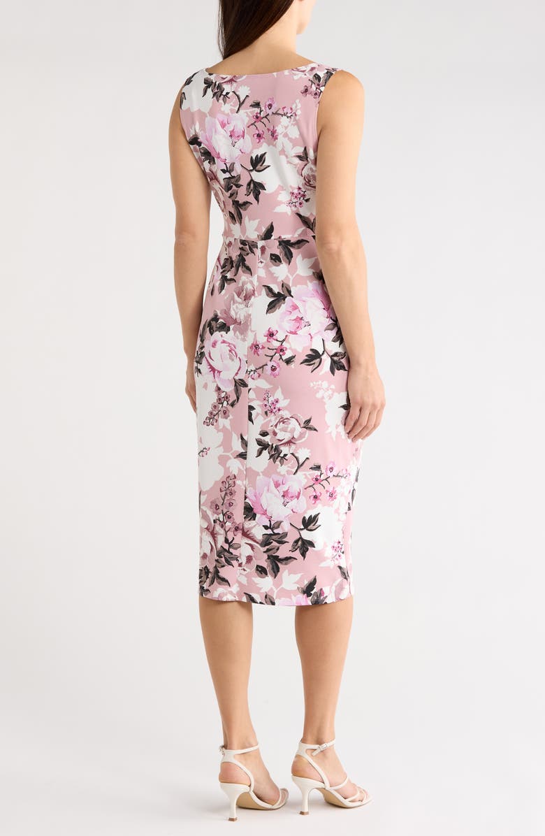 Connected Apparel Floral Twist Waist Crepe Dress, Alternate, color, Dusty Mauve