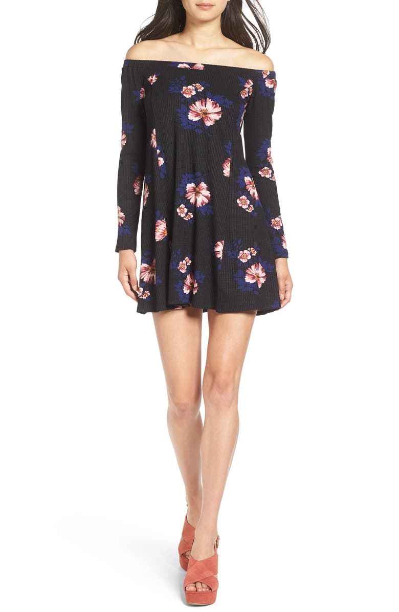 All in Favor Off the Shoulder Floral Print Dress, Main, color, 