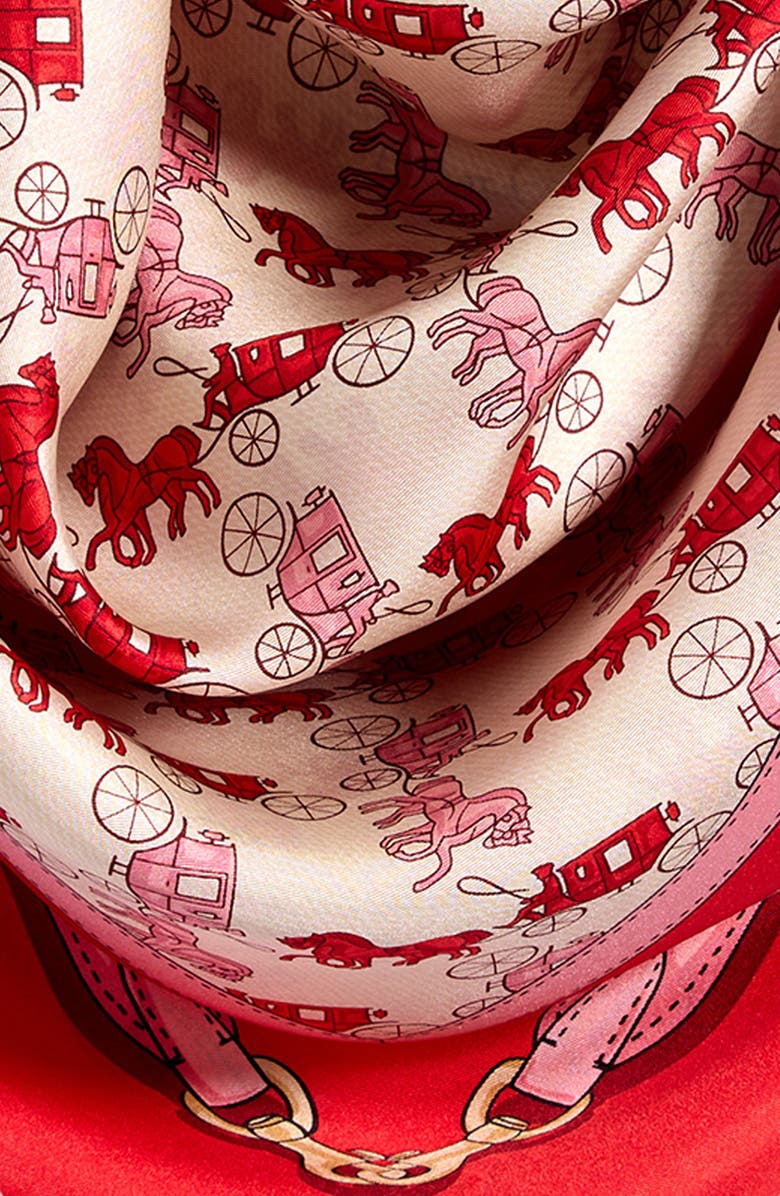 COACH Horse & Carriage Print Silk Square Scarf, Alternate, color, Flame Scarlet