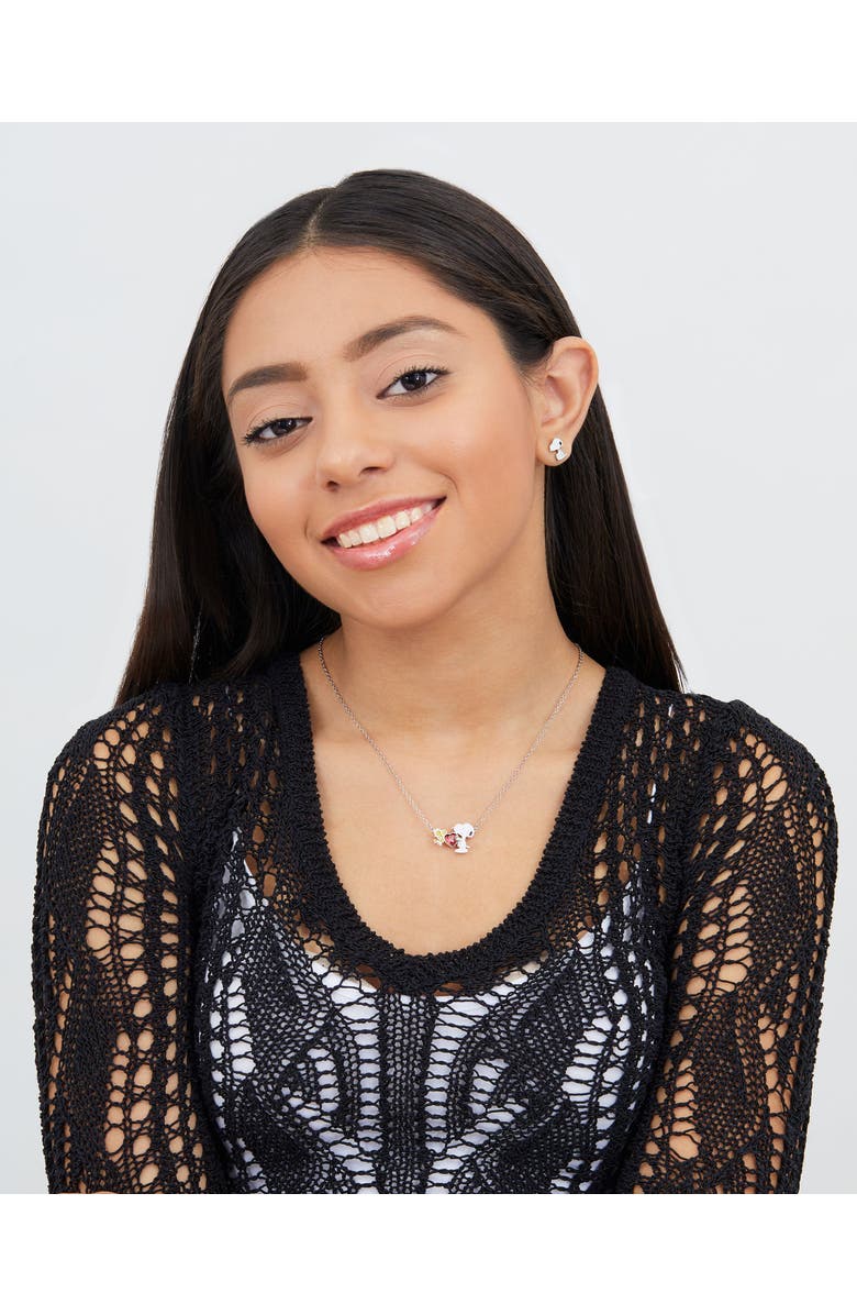 PEANUTS Snoopy and Woodstock Red Crystal Heart Necklace, 18'', Alternate, color, Silver, White, Red