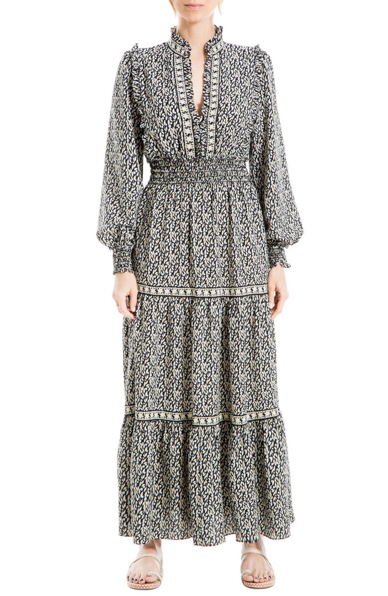 MAX STUDIO Printed Tiered Smocked Waist Maxi Dress, Main, color,