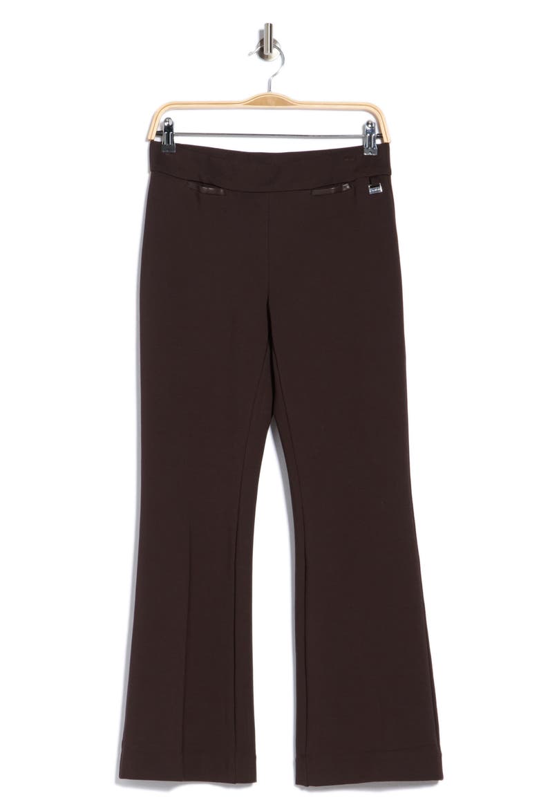 Faux Leather Trim Flare Leg Pants, Main, color, CHOCOLATE
