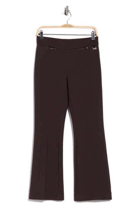 Faux Leather Trim Flare Leg Pants