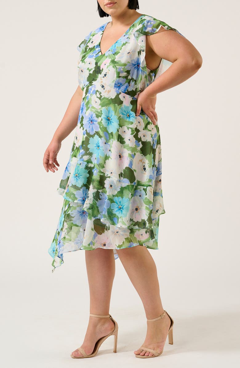 Estelle Aqua Floral A-Line Dress, Alternate, color, 