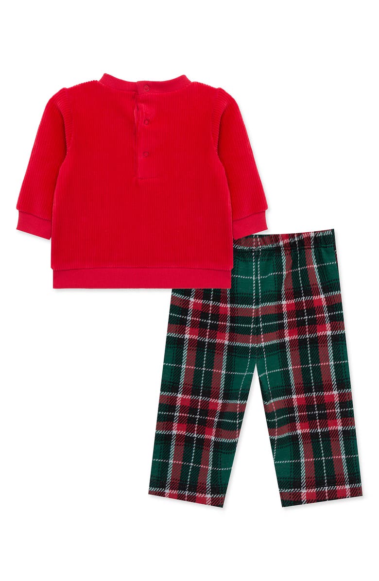 Little Me Plaid Puppy Velour Top & Pants Set, Alternate, color, Red Plaid