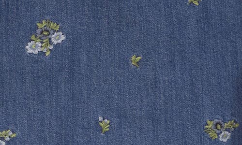 Shop Avec Les Filles Floral Embroidered High Slit Denim Midi Skirt In Kauri Wash W Ditsy F