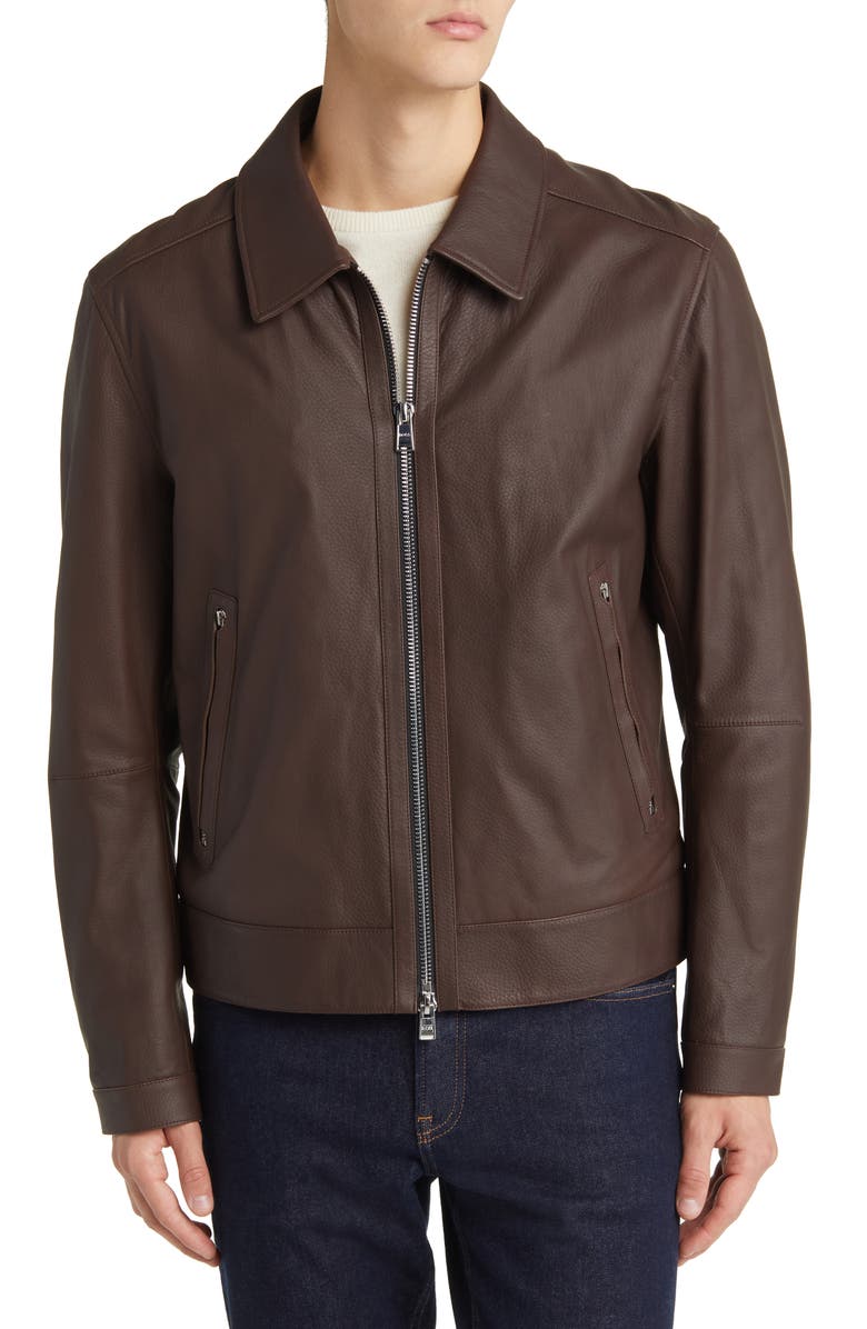 BOSS Mapson Lambskin Leather Jacket, Alternate, color, 