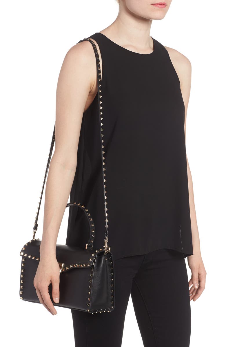 Valentino Garavani Small Rockstud Leather Top Handle Satchel, Alternate, color,