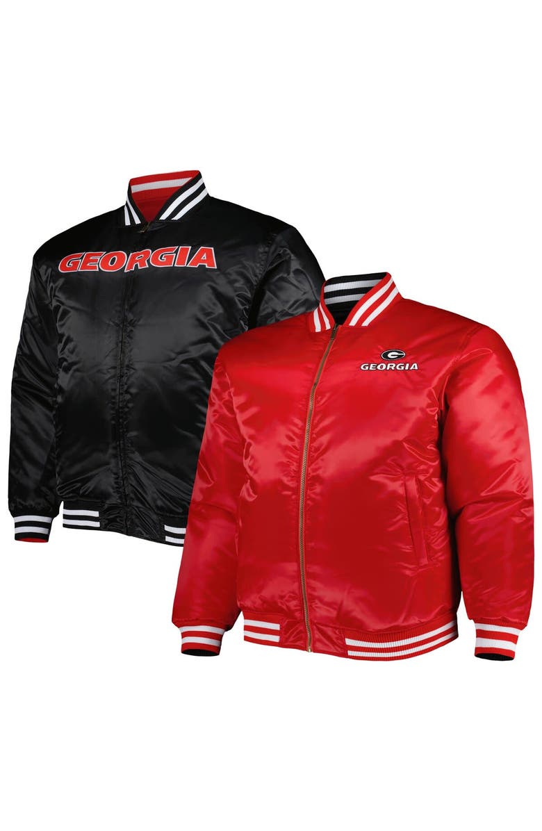 PROFILE Men's Red/Black Georgia Bulldogs Big & Tall Reversible Satin Full-Zip Jacket, Main, color, 