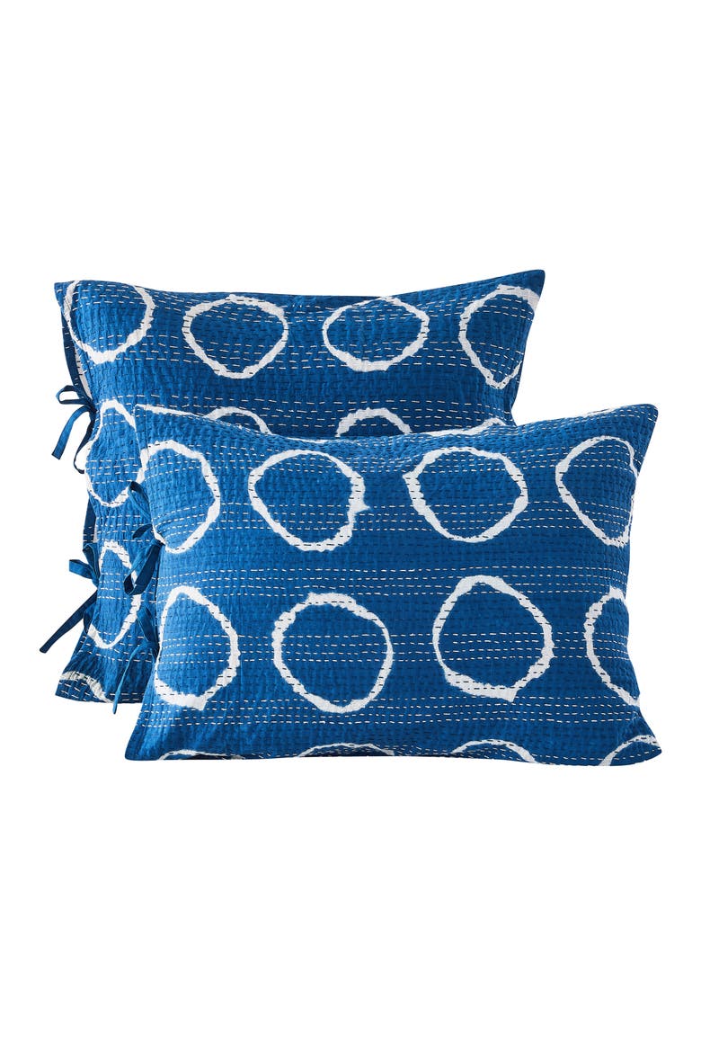 Circles Kantha Set of 2 Cotton Shams, Alternate, color, INDIGO