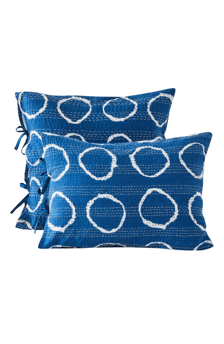 MELANGE HOME Circles Kantha Set of 2 Cotton Shams, Alternate, color, Indigo