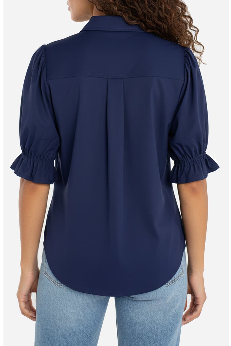 Puff Sleeve Knit Snap-Up Shirt, Alternate, color, NAVY INK
