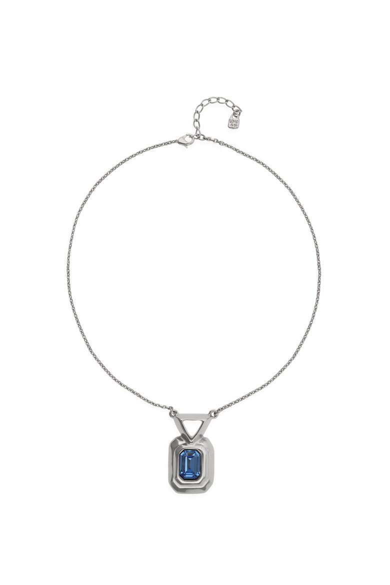 Silver-tone Pendant Necklace with Blue Crystal, Main, color, Silver