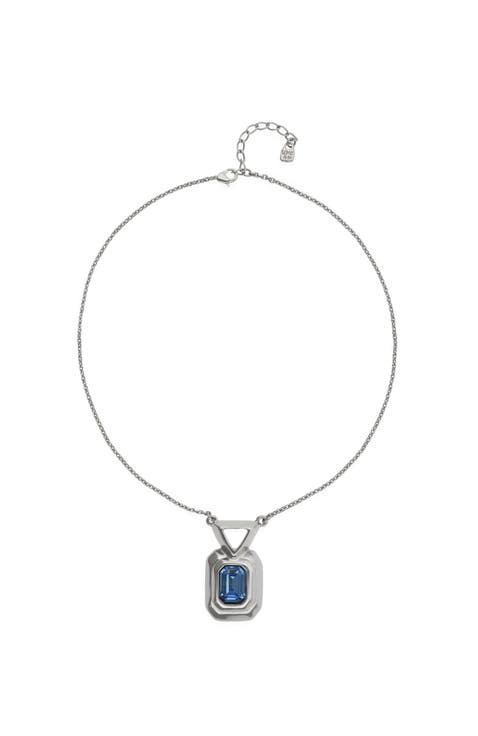 Silver-tone Pendant Necklace with Blue Crystal