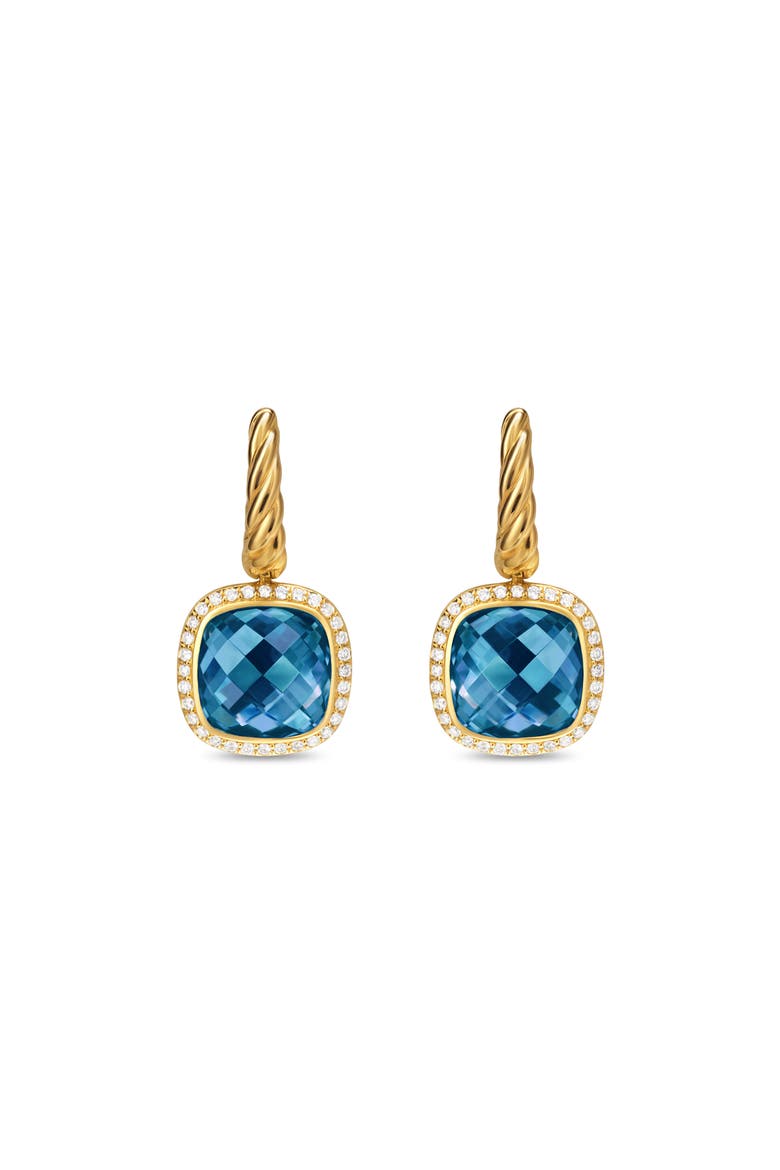 Albion® Drop Earrings in 18K Yellow Gold with Diamonds, 10mm, Main, color, 18K GOLD/ BLUE TOPAZ