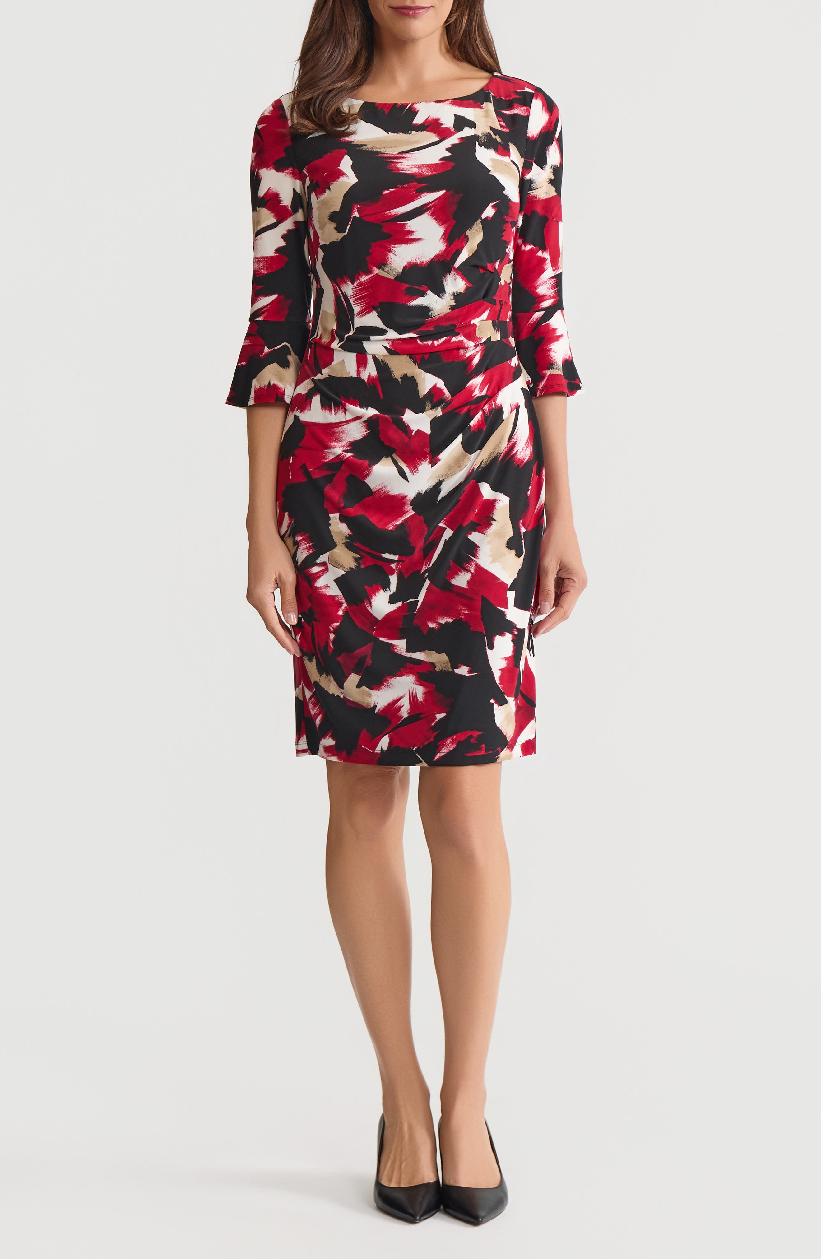Abstract Print Side Ruched Sheath Dress
