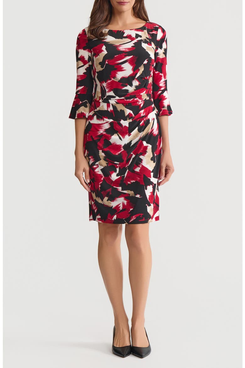 Abstract Print Side Ruched Sheath Dress, Main, color, BLACK MULTI