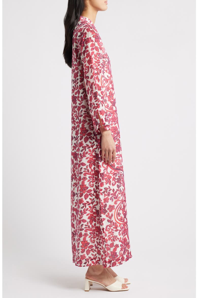 Irella Floral Mixed Print Long Sleeve Caftan Dress, Alternate, color, COCONUT