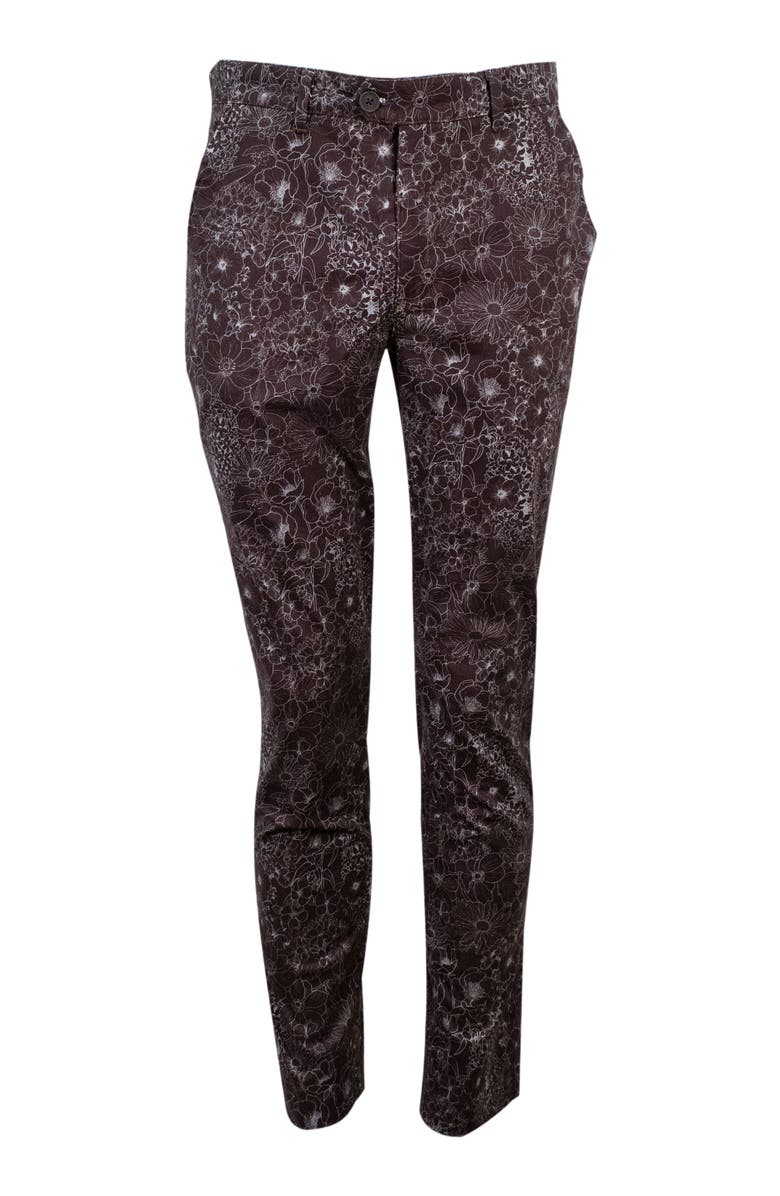 Lords of Harlech Jack Flat Front Chino Pant In Augustus Floral, Main, color, Outline Floral Black