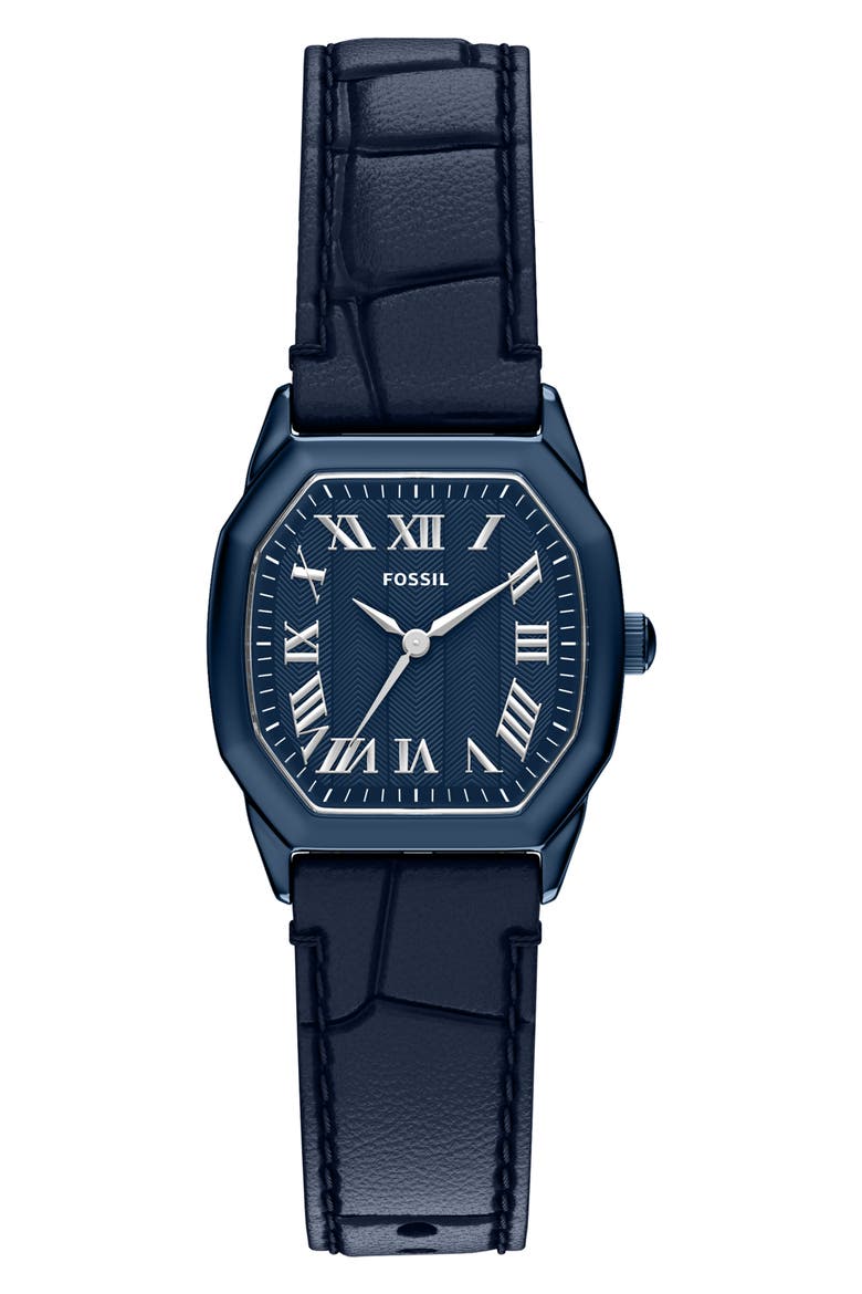 Harlow Navy Leather Strap Watch, 32mm, Main, color, NAVY