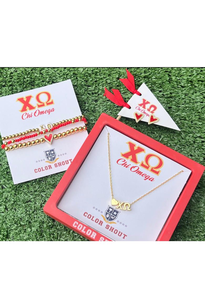 Chi Omega Sorority Gold Heart Necklace, Alternate, color, Yellow Gold