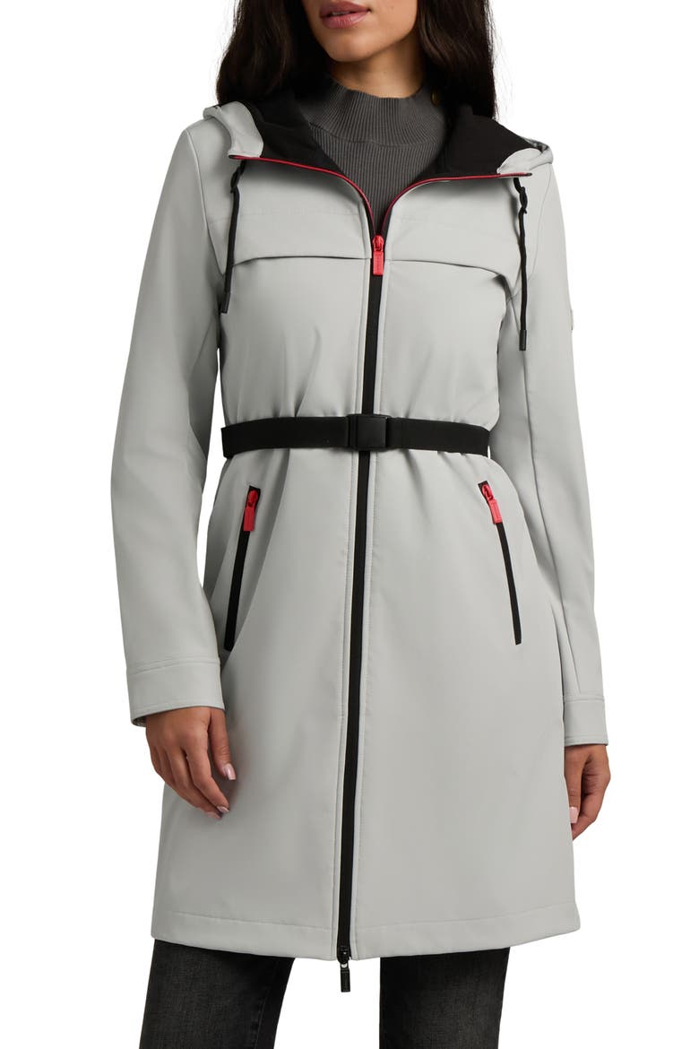 Reina Water Repellent Softshell Belted Coat, Main, color, SILVER GREY