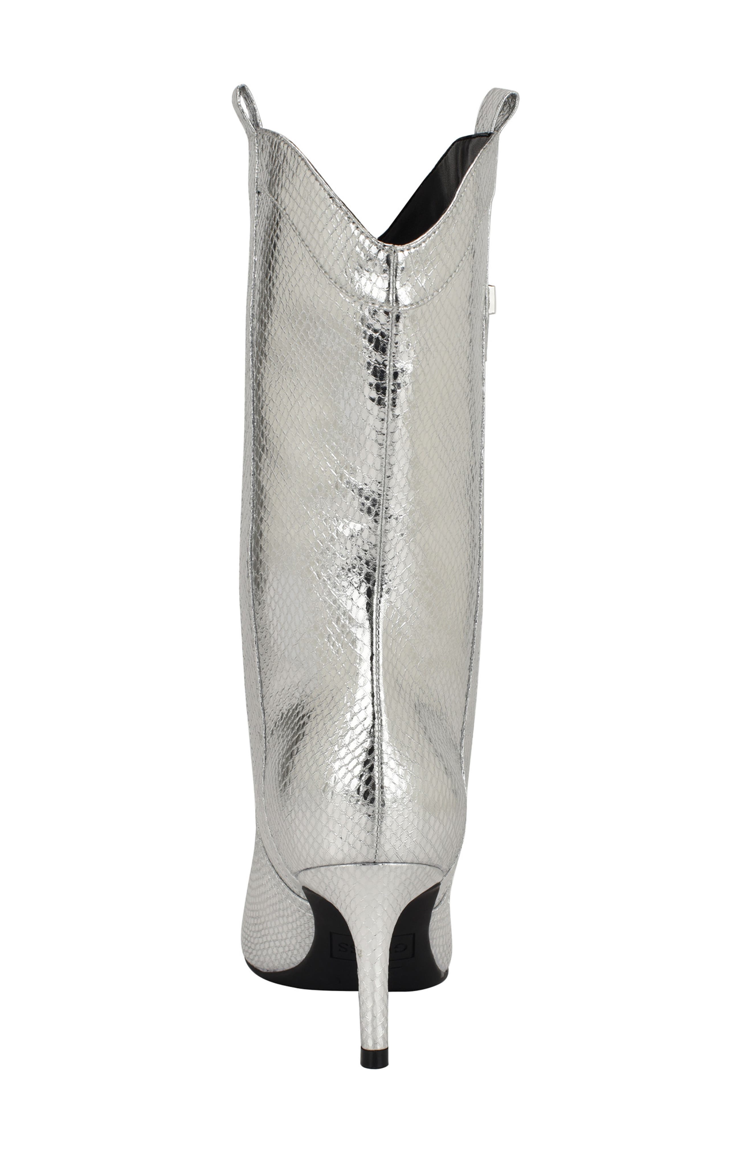 GUESS Wurlie Snakeskin Embossed Western Boot, Alternate, color, Silver