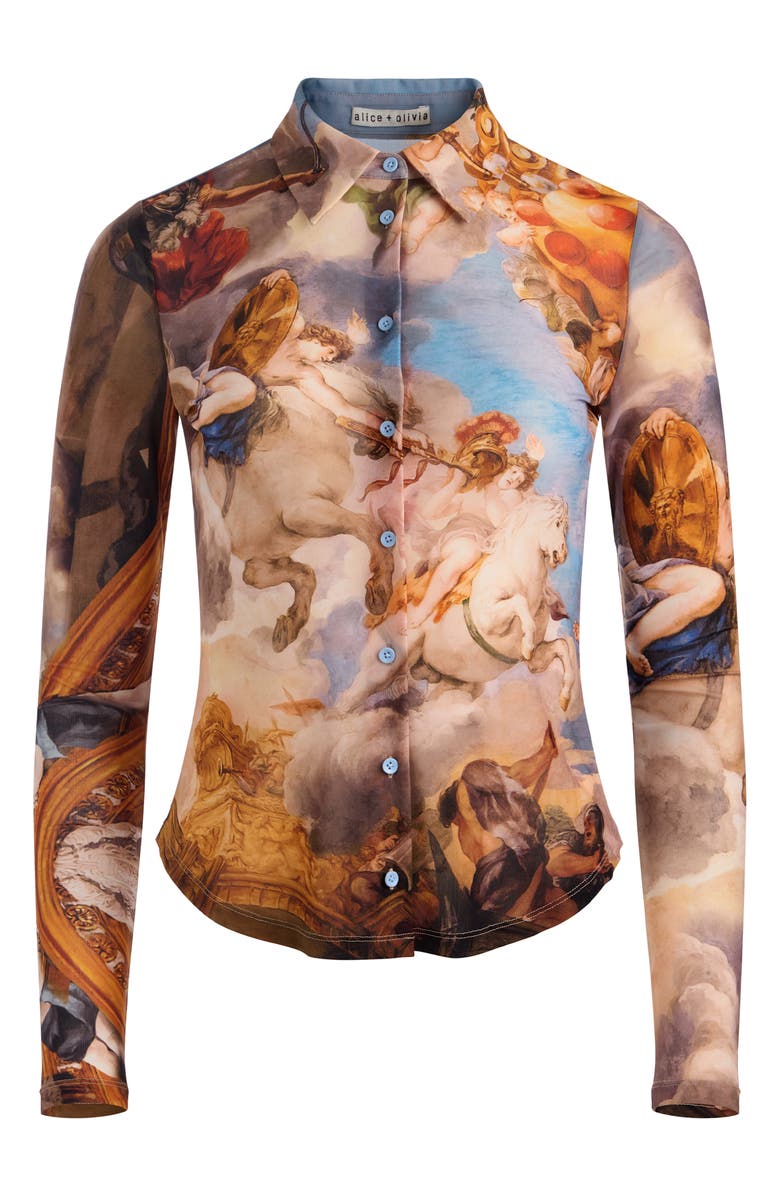 Alice + Olivia Jade Mesh Button-Up Shirt, Alternate, color, Renaissance Fair