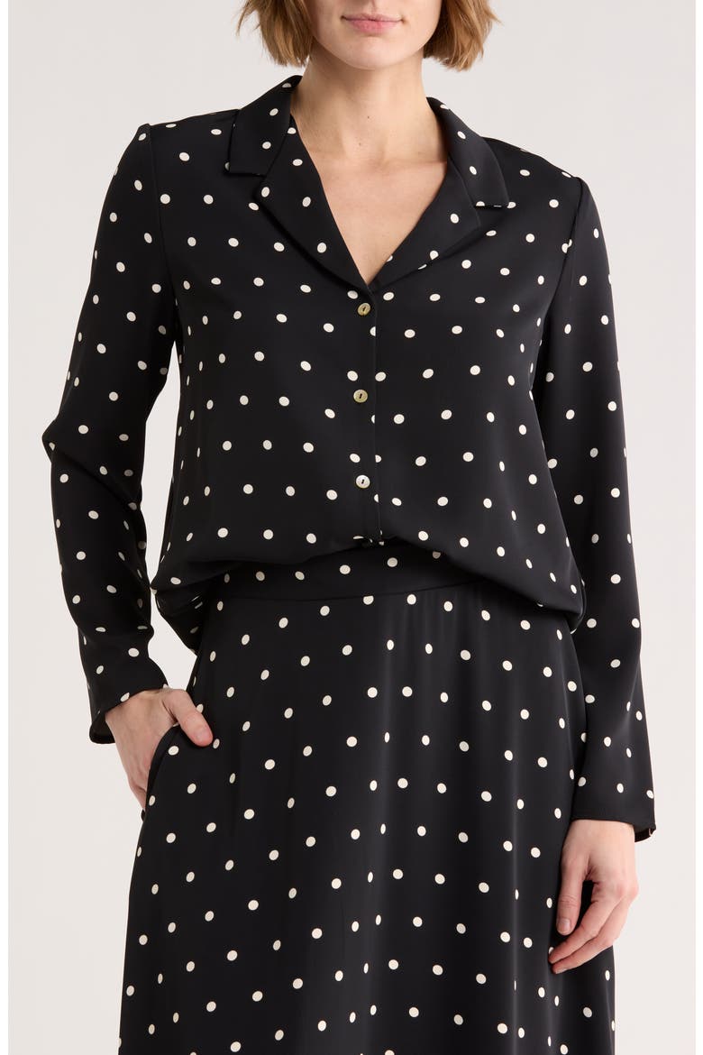 Long Sleeve Drawstring Hem Button-Up Shirt, Main, color, BLACK BONE DOT