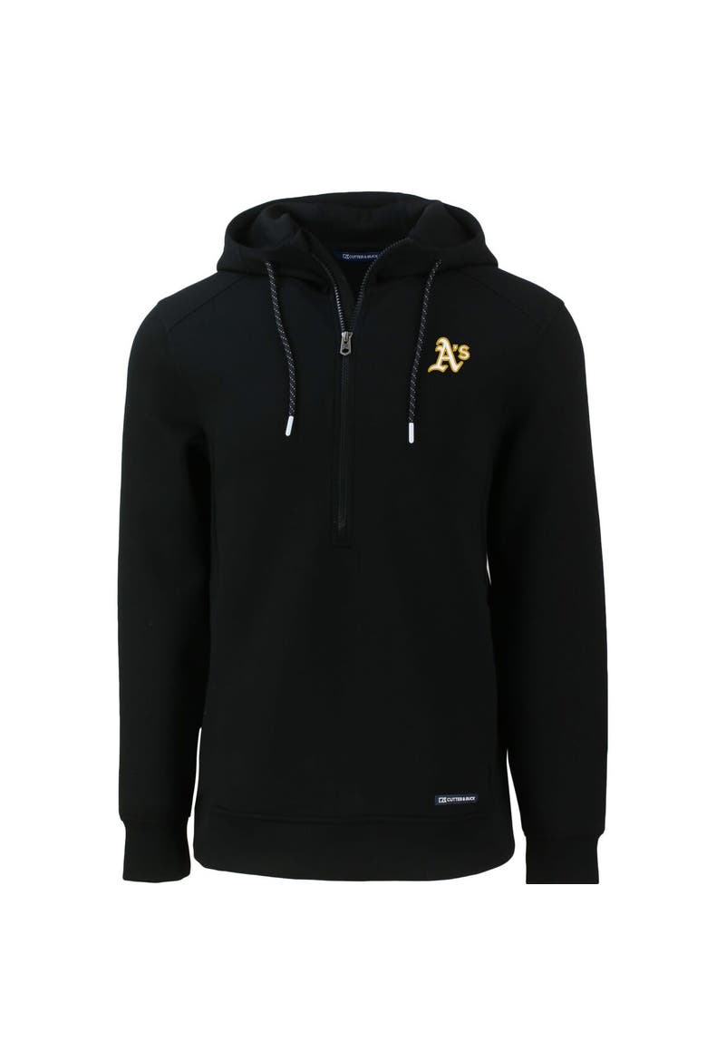 Men's Cutter & Buck  Black Oakland Athletics Roam Eco Half-Zip Recycled Pullover Hoodie, Alternate, color, Black