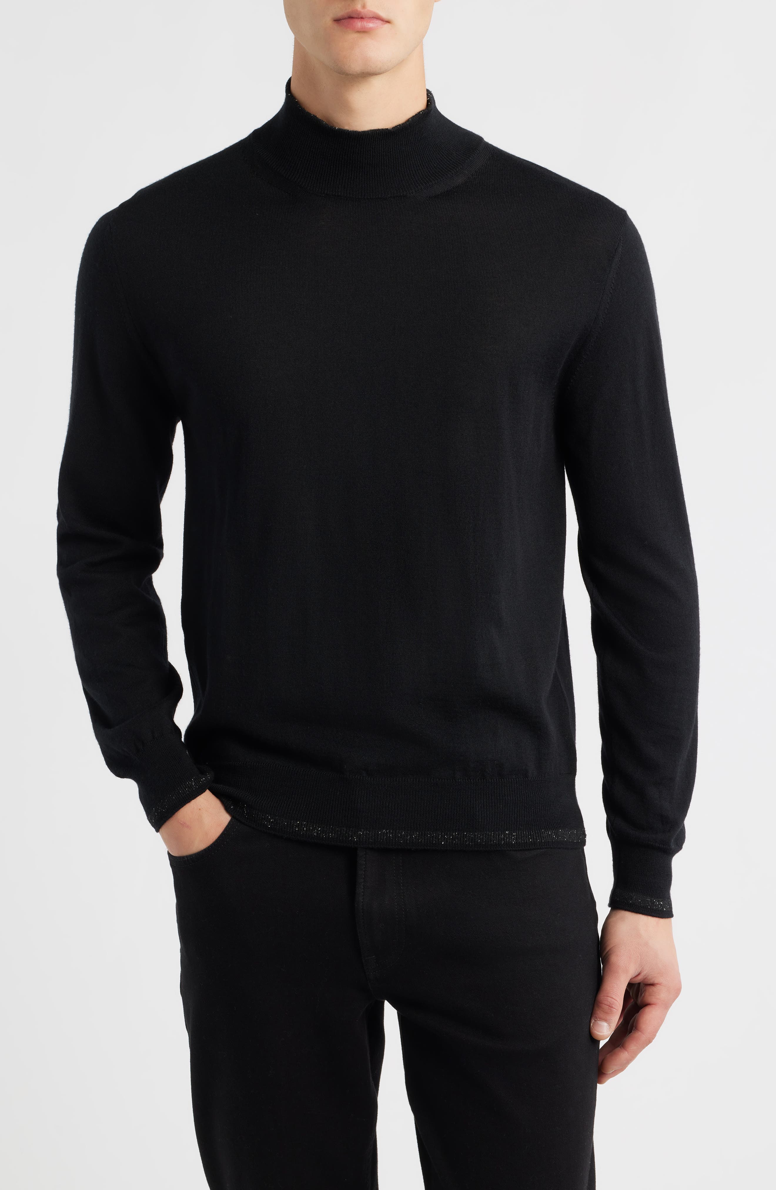 Canali Mock Neck Wool & Silk Blend Sweater