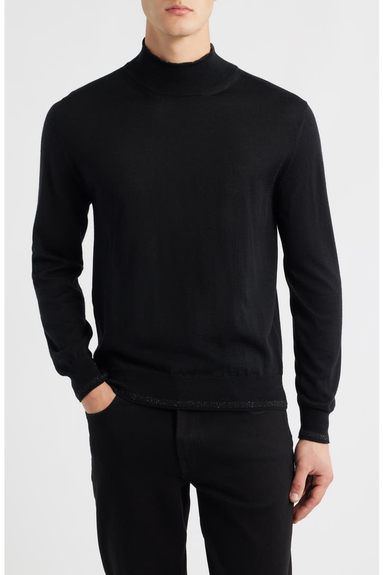 Mock Neck Wool & Silk Blend Sweater, Main, color, BLACK