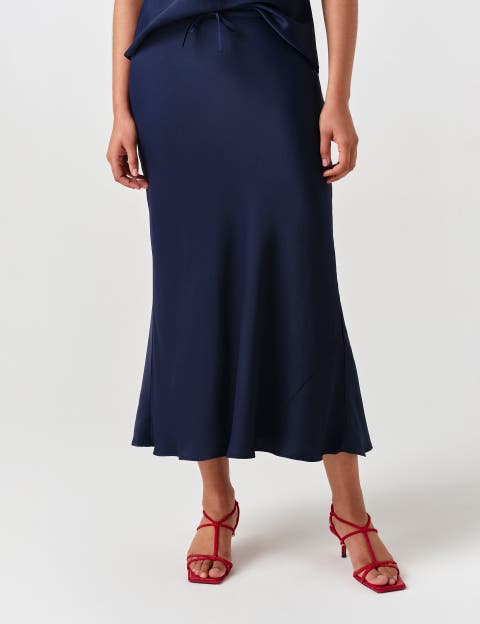 Dahlia Picot Trim Satin Midi Skirt