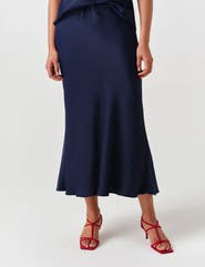 Ghost London Dahlia Picot Trim Satin Midi Skirt