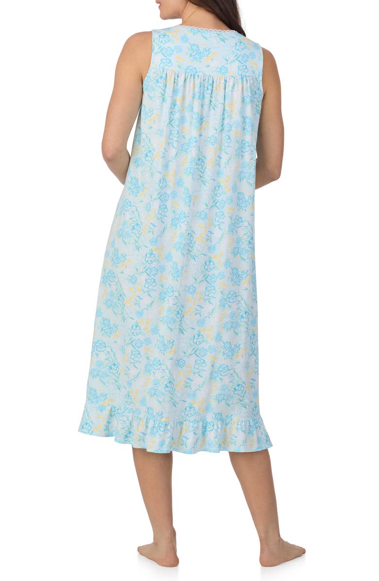 Eileen West Sleeveless Cotton Ballet Nightgown, Alternate, color, Aqua Floral