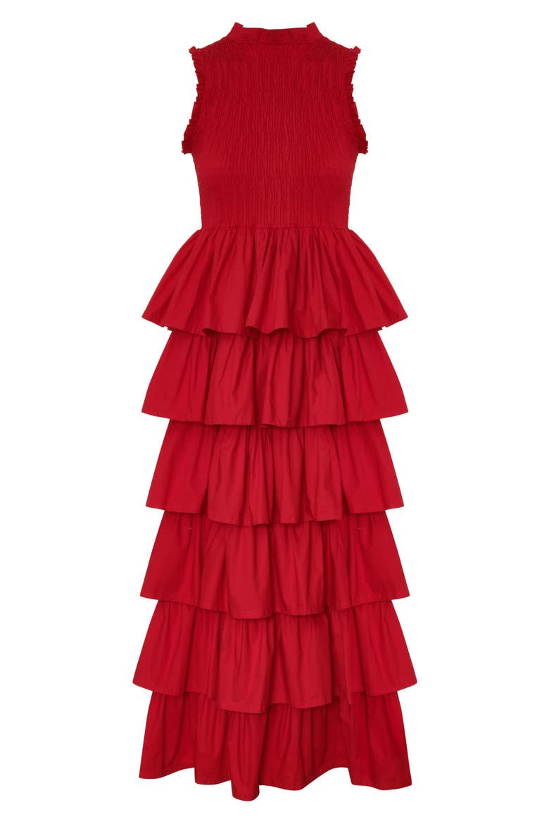 The Reign Smocked Tiered Ruffle Maxi Dress, Alternate, color, RED 09