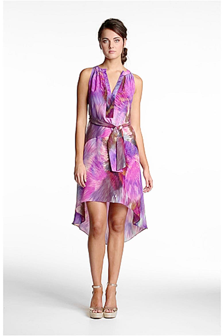 Split Neck Silk Tunic Dress, Alternate, color, PINK/ MAGENTA