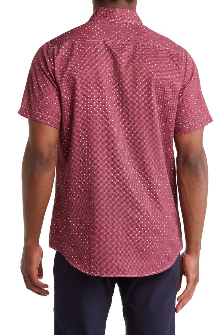 Slim Fit Performance Short Sleeve Button-Up Shirt, Alternate, color, DARK RED