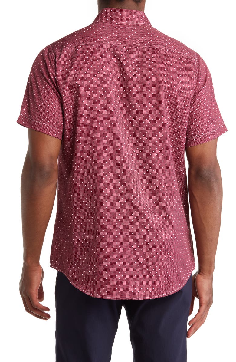 TOM BAINE Slim Fit Performance Short Sleeve Button-Up Shirt, Alternate, color, Dark Red