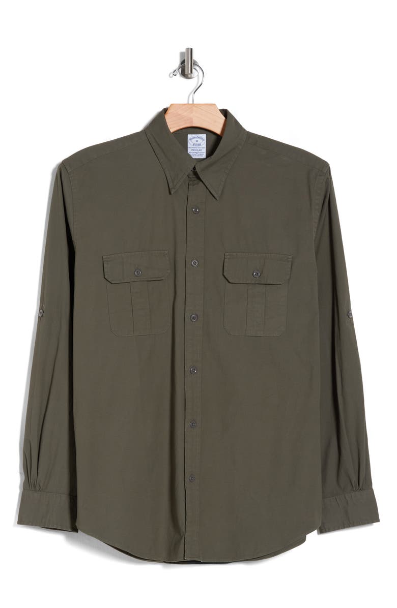 Brooks Brothers Canvas Safari Regular Fit Button-Down Shirt, Alternate, color, Dark Green