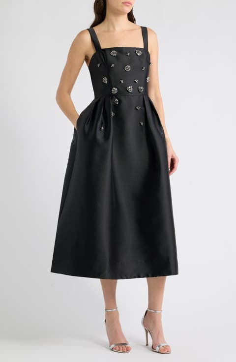Embellished A-Line Midi Dress