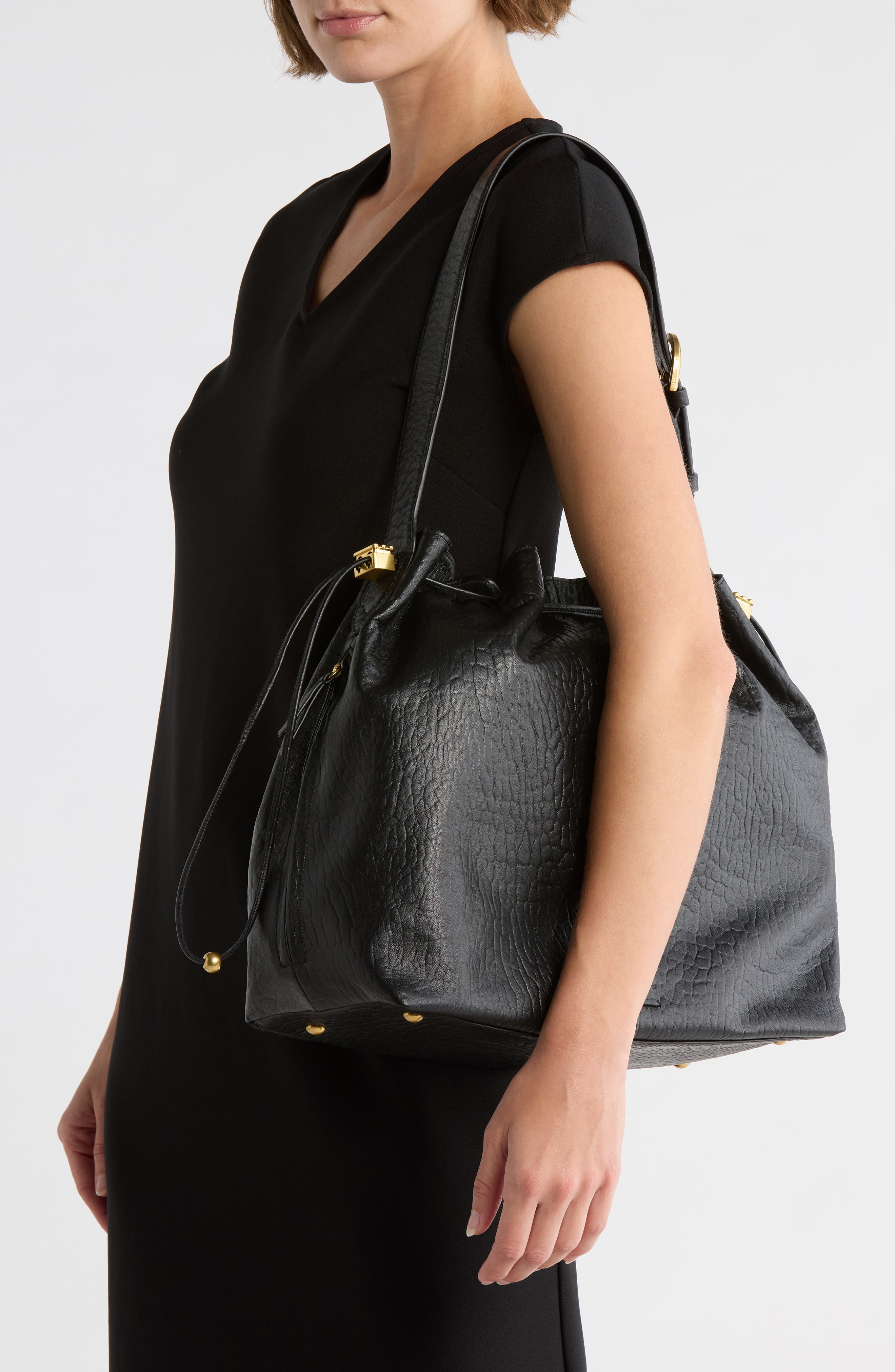 Vince Camuto Pippa Large Leather Bucket Bag, Alternate, color, Black