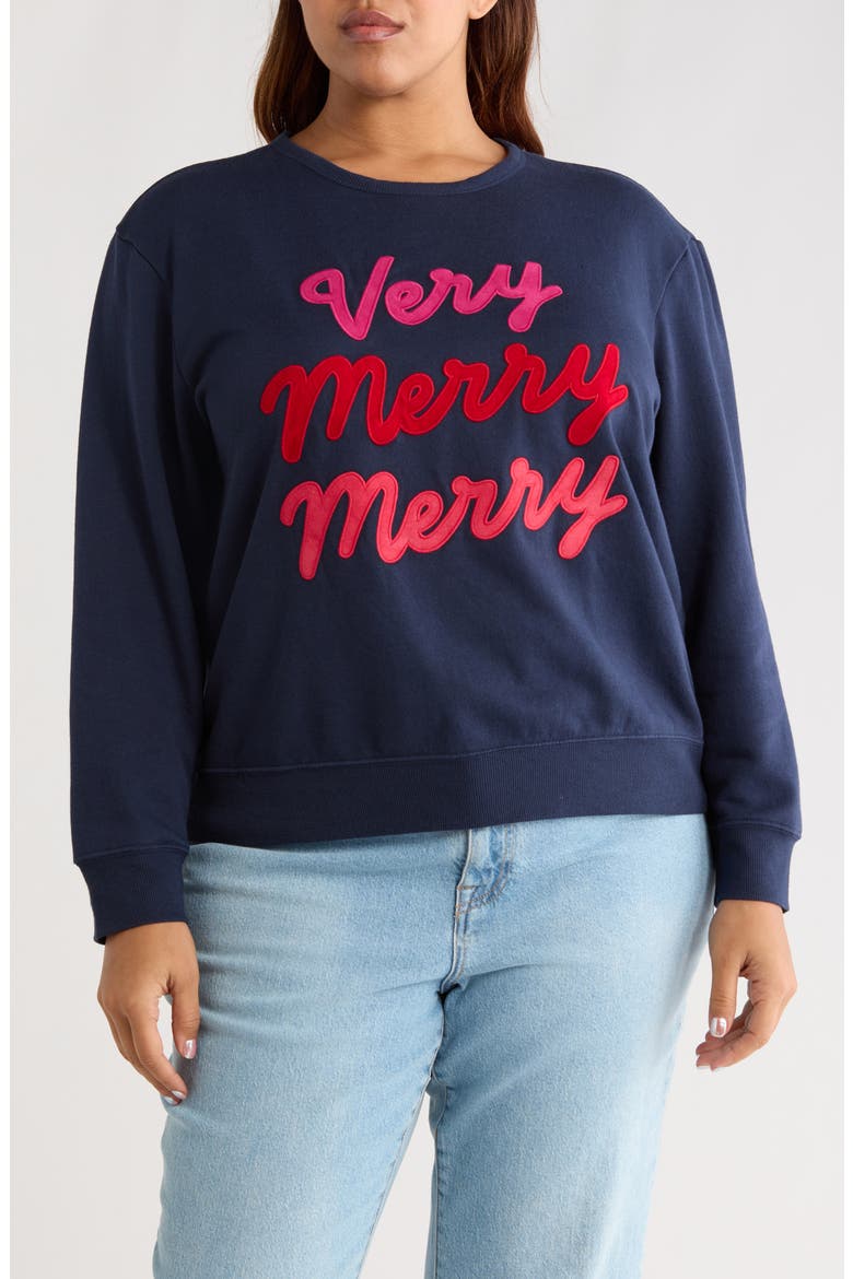 Very Merry Merry Sweatshirt, Main, color, NAVY STILL MERRY EMBER